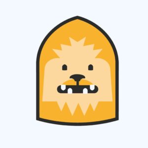 Illustration eines Wookiee-Maskottchens auf einem goldenen Schutzschild